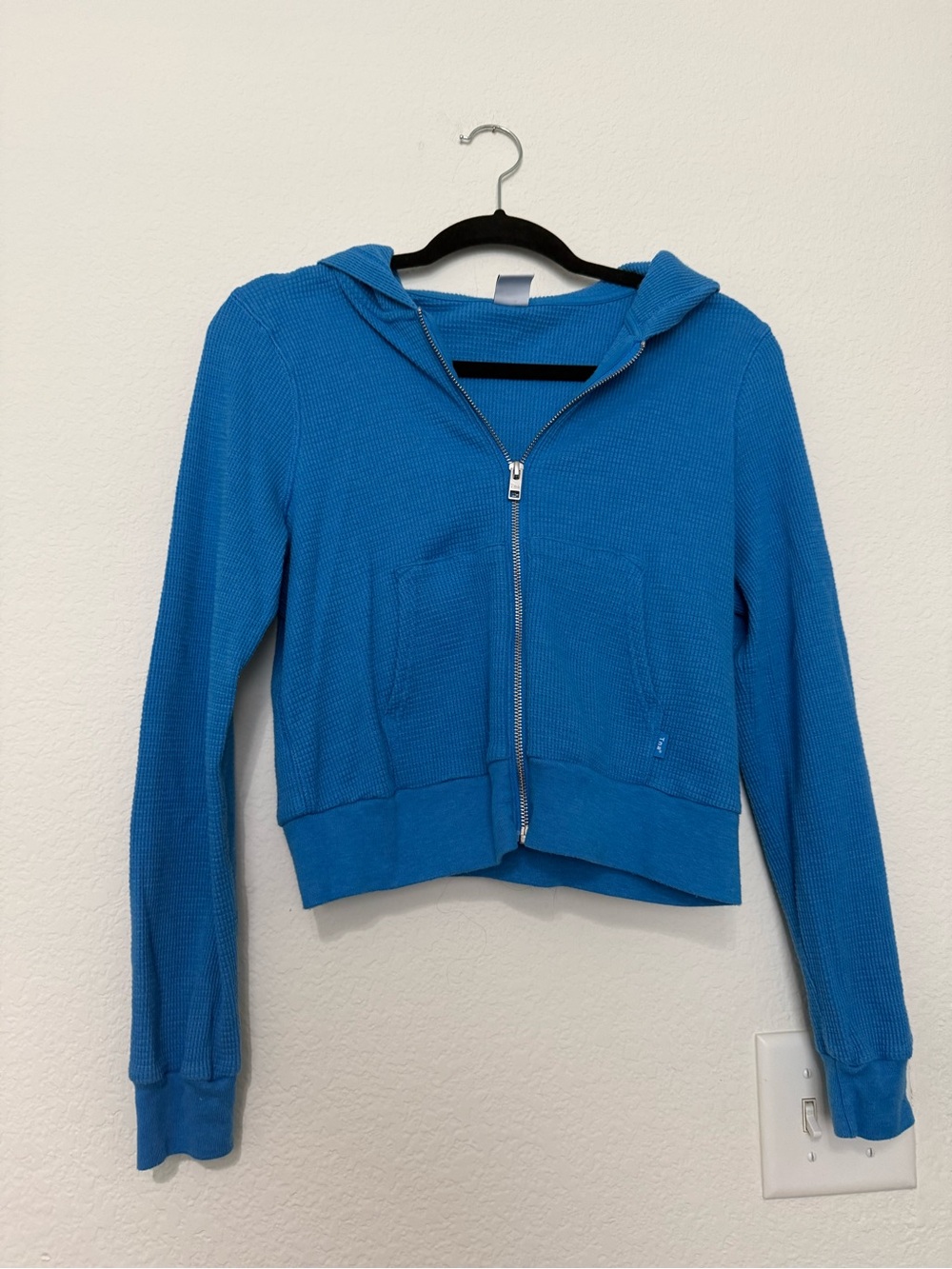 TNA Bright Blue Waffle Knit Zip-Up Sweatshirt
